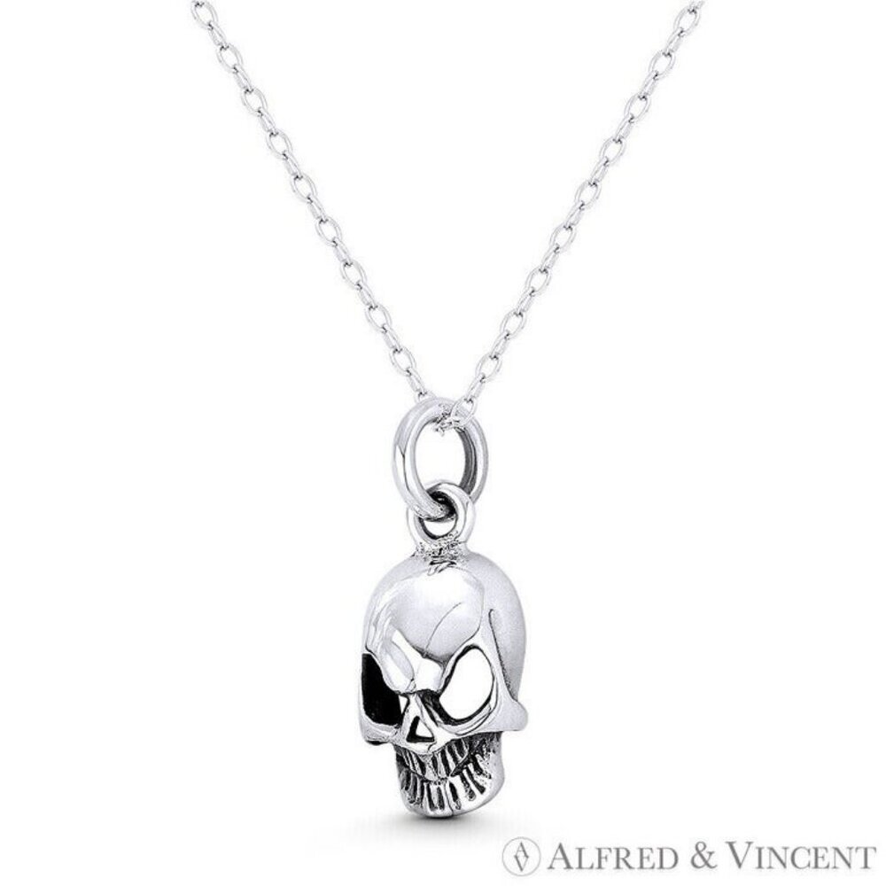 Skull / Skeleton Head Dia De Los Muertos Charm in Oxidized .925 Sterling Silver